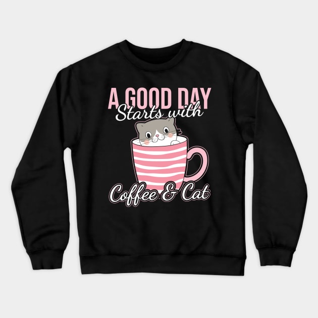 Cat and Coffee Funny Kitty Cat Lover Crewneck Sweatshirt by aneisha